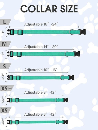FunTags Reflective Dog Collar, Sturdy Nylon Collars for Large Girl and Boy Dogs, Adjustable Dog Collar with Quick Release Buckle, Turquoise