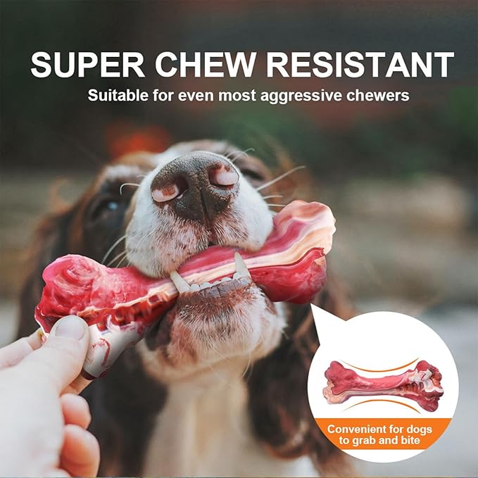 YFL Dog Chew Toys for Aggressive Chewers Large Breed - Tough Rubber Dog Bone with Real Beef Flavor, Durable Puppy Teething Toy for Medium to Large Dogs (L Size)