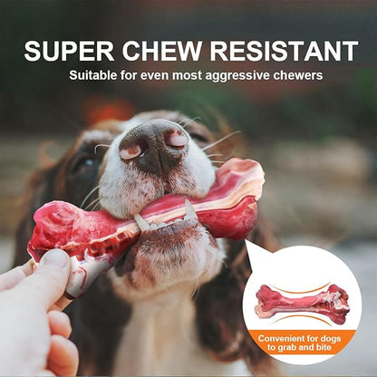 YFL Dog Chew Toys for Aggressive Chewers Large Breed - Tough Rubber Dog Bone with Real Beef Flavor, Durable Puppy Teething Toy for Medium to Large Dogs (L Size)