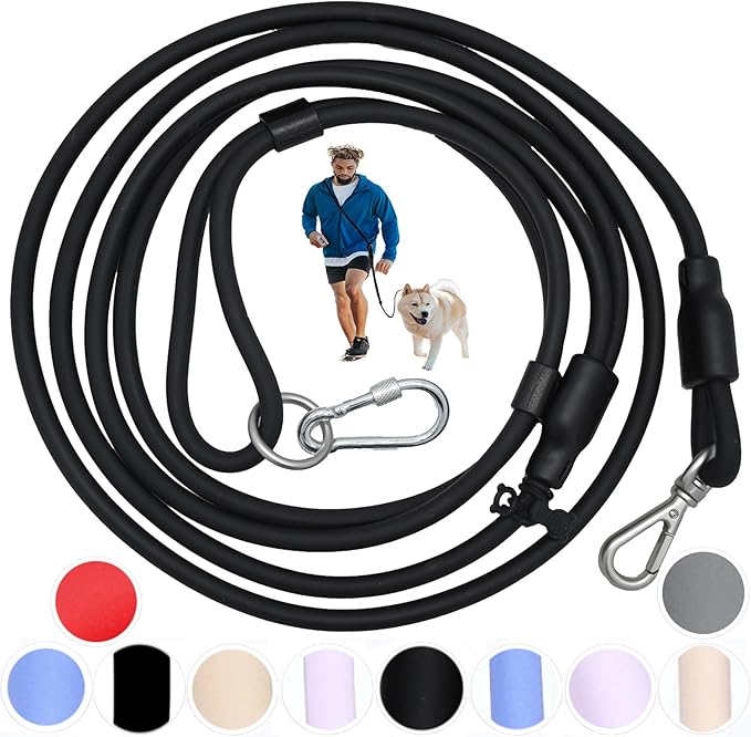 Hands Free Dog Leash Crossbody & Waist for Walking, 9-in-1 No Pull Dog Harness & Leash Set, Heavy Duty Waterproof Slip Lead for Large Medium Breeds (20-120lbs, Black)