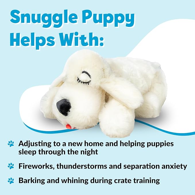 Snuggle Puppy Heartbeat Dog Toy for Puppies, Real-Feel Heartbeat, Calming Sleep Aid and Crate Training Comfort Toy with Heat Pack, Cream Plush Design