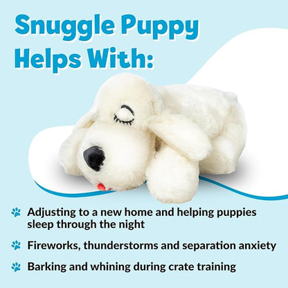 Snuggle Puppy Heartbeat Dog Toy for Puppies, Real-Feel Heartbeat, Calming Sleep Aid and Crate Training Comfort Toy with Heat Pack, Cream Plush Design