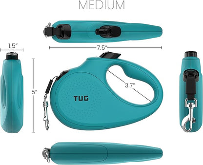 TUG Monochrome 360° Tangle-Free Retractable Dog Leash | 16 ft Strong Nylon Tape (Medium, Aqua)