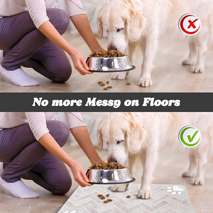 Dog Food Mats,Cat Absorbent Water Bowl Feeding Mats Pet Placemats for Food and Water White Wood Grain 17 * 30 inch