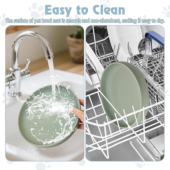 BNOSDM Silicone Cat Bowl Non-Slip Cat Food Plate Flat Dog Bowls with Suction Cup Shallow Puppy Food and Water Dish for Small and Medium Pets (Gray Green)