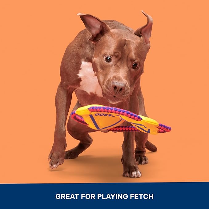 Barkbox Kangaroo Tossing Flying Disc Dog Toy | Fluff-Free Crinkle Disc with T-Shirt Rope Edge | Durable Fetch & Tug Toy for Dogs & Puppies