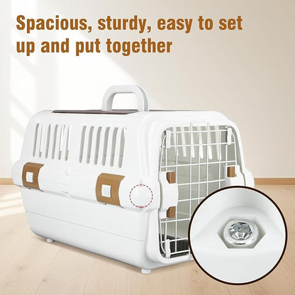 Hard-Sided Plastic Dog and Cat Kennel,Two-Door Pet Carrier, Plastic Wire Door, Top or Front Loading,Pets up to 22LBS,Fully Breathable, Perfect for Traveling/Hiking/Camping/Veterinary Visits