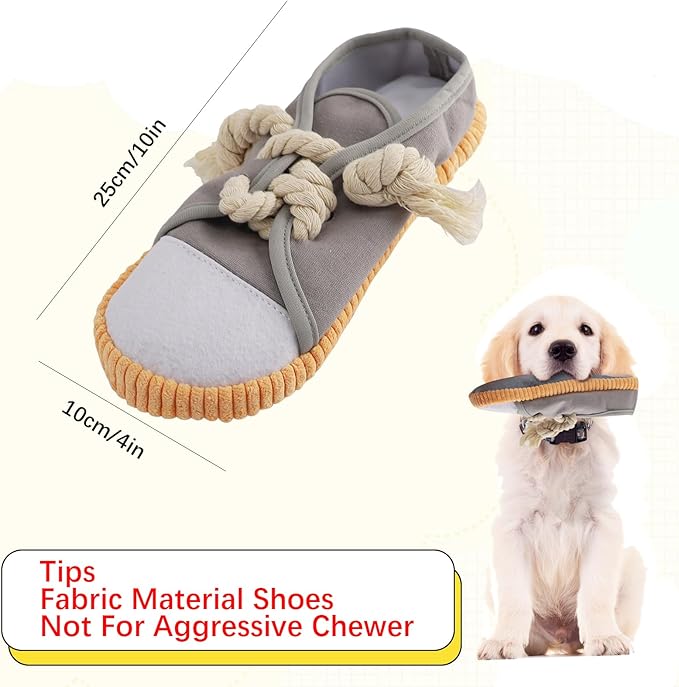 vocheer Dog Chew Toy, Dog Toys to Keep Them Busy Durable Teething Shoe Interactive Squeaky Puppy Toy,Small,Medium Breze, Machine Washable(Grey)