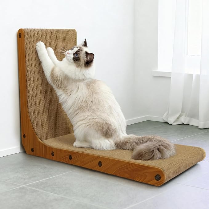 AGYM Cat Scratcher, 23 inch L Shape Cat Scratching Pad for Indoor Cats, Durable Sustainable Cardboard Scratcher, Recyclable Vertical Cat Scratch Pad to Protect Furniture, Small