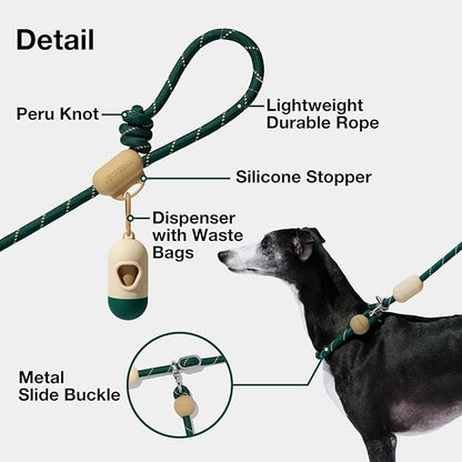 VETRESKA Hands-Free Dog Leash, 8FT Rope Leash for Medium Large Dogs, Waist/Crossbody Slip Lead Leashes for Walking, No Pull Dog Leashes with Bag Dispenser, 2 in 1 Walk Kit (Santal Forest)
