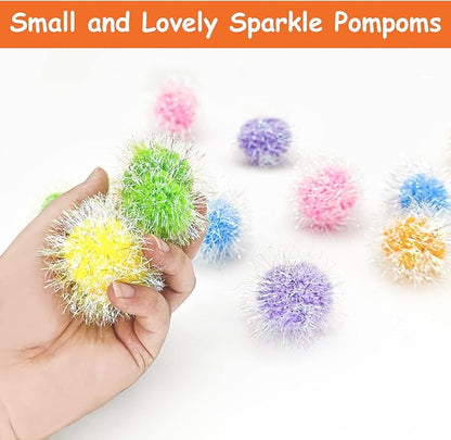 Andiker Cat Sparkle Balls, 6pcs 2.36 Inches Cat Pom Pom Ball Glitter Tinsel Kitten Balls Toy Foil Fuzzy Ball for DIY Craft Colorful Interactive Cats Toys for Indoor Cats to Keep Fit and Active(12Pcs)