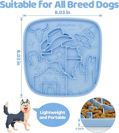 Puzzle Feeder Snuffle Mat and Lick Mat for Dogs,Texas Textured Slow Feeder, 0.75 Inch Thin Silicone Mat Holds 3 Cups, Dishwasher and Microwave Safe, Blue