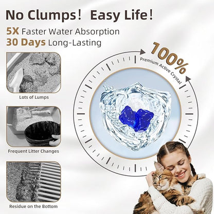 LaSyL Crystal Cat Litter for Multi-Cat Households - 8.6 lb Silica Gel, 30-Day Odor Control, 99.9% Dust-Free Non-Clumping Low Tracking Lightweight Unscented Formula (2 Bags x 4.3lb)