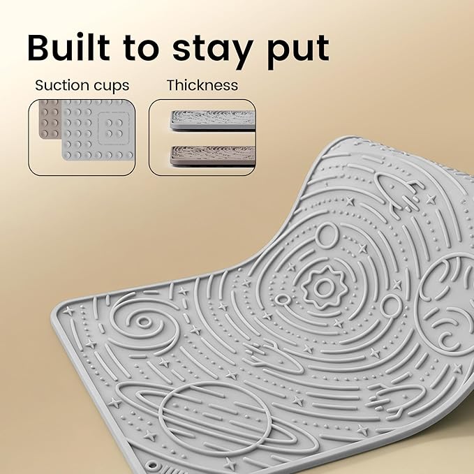OHMO Lick Mat for Dogs & Cats, (Ash+Beige, 2pcs, 9.8"×5.9") Galaxy Design Slow Feeder with Suction Cups, Keep Them Busy & Anxiety Relief, Easy Clean Enrichment Accessories