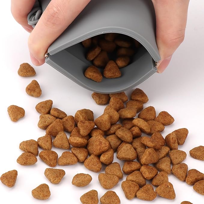 WALLFID Silicone Dog Treat Pouch Small Bag,Auto Closure,with Pet Training Clicker,Walking Bag for Dog and Cat,Pocket Size,Easy to Clean,Odorless (dark gray)