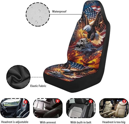 Car Seat Covers Set of 2 Waterproof Universal Skull Eagle Anniversary Front Car Seats Easy to Install Removable Automotive Accessories Suitable Fits Most Car Auto SUV Sedan Truck