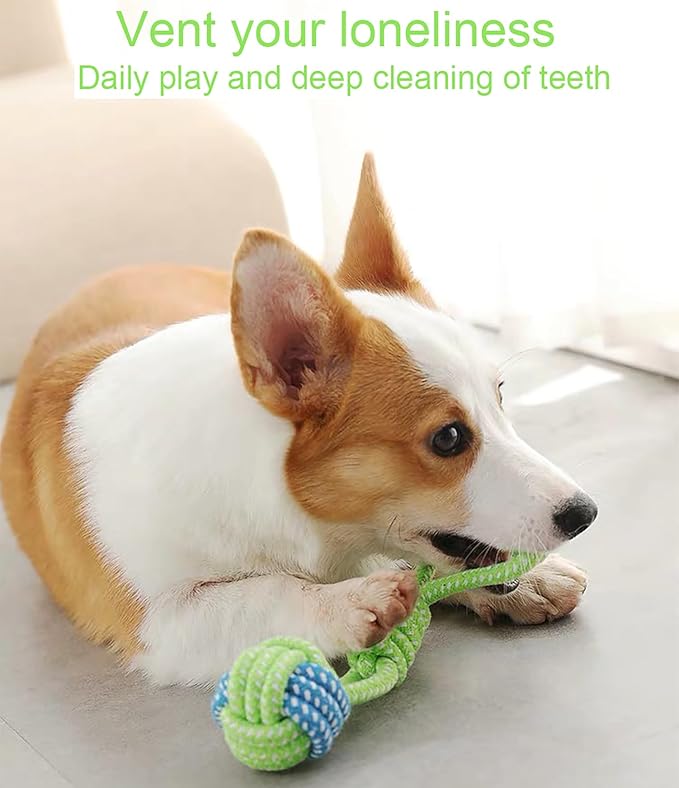 Sunglow Cotton Rope Weaving Dog Toy & Ring Toy Rubber,Cotton Rope Dog Chew Toys,Decompression and Tug Toy for Small Dogs Training Playing Teeth Cleaning (Four Packs)