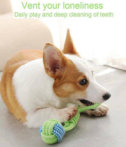 Sunglow Cotton Rope Weaving Dog Toy & Ring Toy Rubber,Cotton Rope Dog Chew Toys,Decompression and Tug Toy for Small Dogs Training Playing Teeth Cleaning (Four Packs)