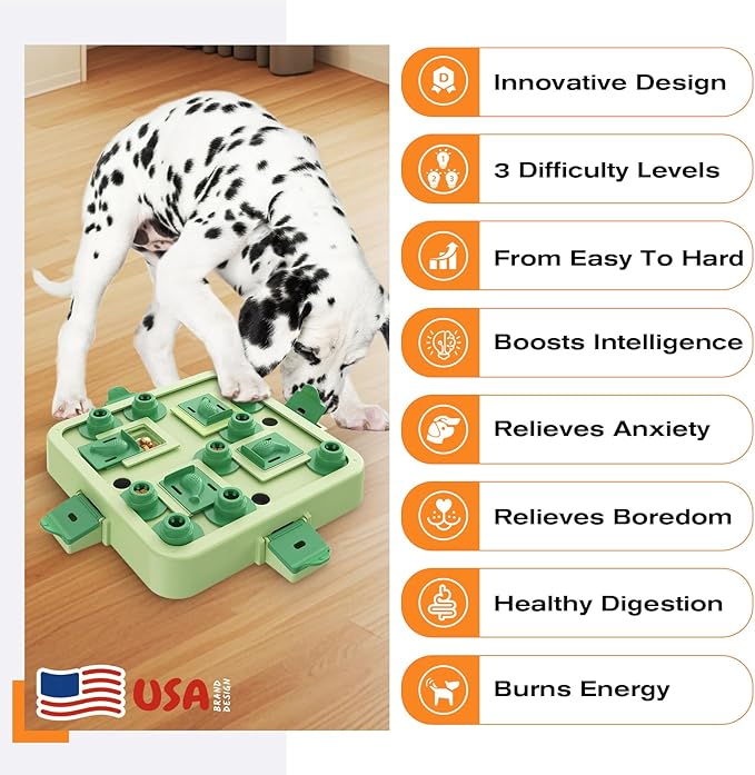 KADTC Dog Chess Puzzle Toy, Large Size, U.S. Brand & Design, 3 Levels of Step-by-Step Challenge for Smart Dogs Interactive Boredom Buster Mental Stimulation Enrichment Toys Puppy Treat Brain Puzzles