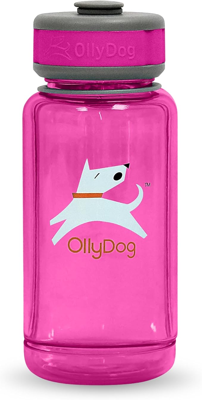 OllyDog OllyBottle, Dog Water Bottle with Detachable Bowl, No Spill Travel Bottle for Dogs, Wide Drinking Cup, BPA-Free Tritan, Easy Clean, Convenient for Walking & Hiking (600ML, Hot Pink)