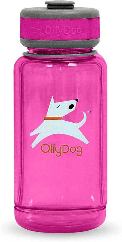 OllyDog OllyBottle, Dog Water Bottle with Detachable Bowl, No Spill Travel Bottle for Dogs, Wide Drinking Cup, BPA-Free Tritan, Easy Clean, Convenient for Walking & Hiking (600ML, Hot Pink)