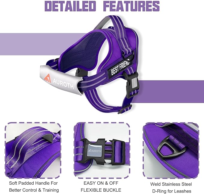 AUROTH Dog Harness and Leash Set, Soft Padded Service Dog Vest with 5.25FT Dog Leash, No Choke, Easy On Pet Vest, Adjustable Reflective No Pull Dog Harness for Large Dogs, Easy Walking and Training