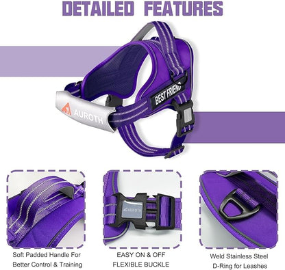 AUROTH Dog Harness and Leash Set, Soft Padded Service Dog Vest with 5.25FT Dog Leash, No Choke, Easy On Pet Vest, Adjustable Reflective No Pull Dog Harness for Large Dogs, Easy Walking and Training