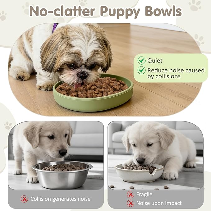 VCEPJH 2 Pack Silicone Dog Plates for Food Shallow Pet Bowl Flat Puppy Food Bowl Whisker Fatigue Cat Feeding Bowls Noiseless Dishes for Dry and Wet Food (Square-Round Green)