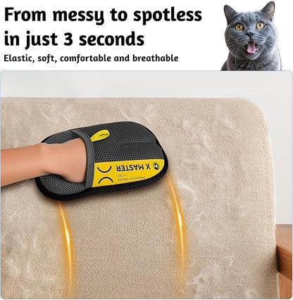 2 Pack Pet Hair Grooming Gloves – Upgraded Mesh + Brush Fabric, Washable Electrostatic Pet Hair Remover for Dogs & Cats – Reusable Glove for Carpet, Furniture, Clothes (Black)