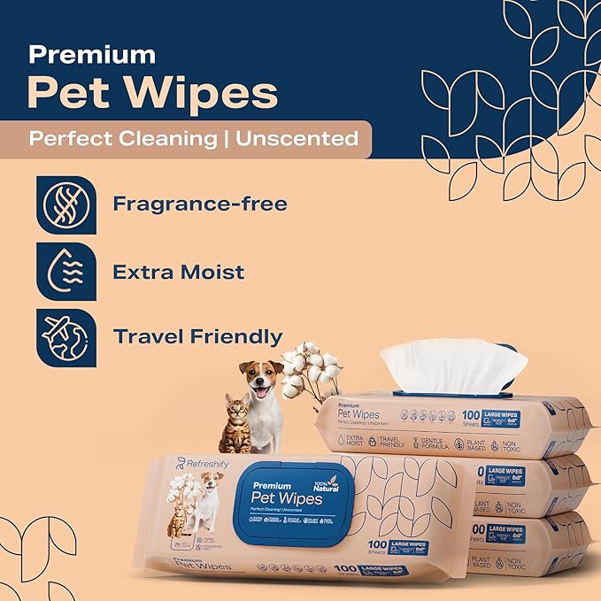 Dog Wipes for Paws and Butt - Plant Based Unscented (Pack of 400) - Pet Wipes for Dogs and Cats - Deodorizing Non Toxic Dog Wipes, +12 Additional Travel Wipes