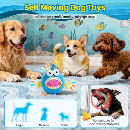 Interactive Dog Toys, Self Moving Dog Toy to Keep Them Busy, Electronic Vibrating Dogs Toy/Squeaky Bouncing Ball for Small Medium Large Dogs with Jumping Music Mode (Lanternfish)