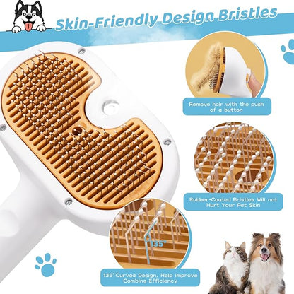 Pet Steam Brush for Dog & Cat – 3-in-1 Spray Hair Removal Comb for Shedding & Grooming, Softens Fur & Reduces Static – Water Brush for Long & Short Coats, Bath-Hating Pets, Includes Waterless Shampoo
