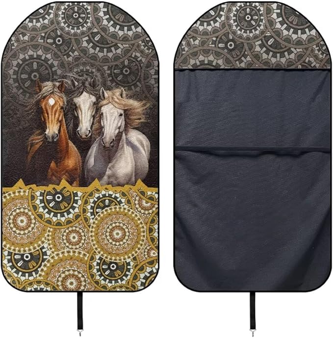Coldinair Boho Towel Seat Covers for Cars,SUVs,Trucks,Tribal Horse Waterproof Sweating Car Front Seats Protector Cover for Workout,Gym,Beach,Universal Auto Interior Accessories for Women Men