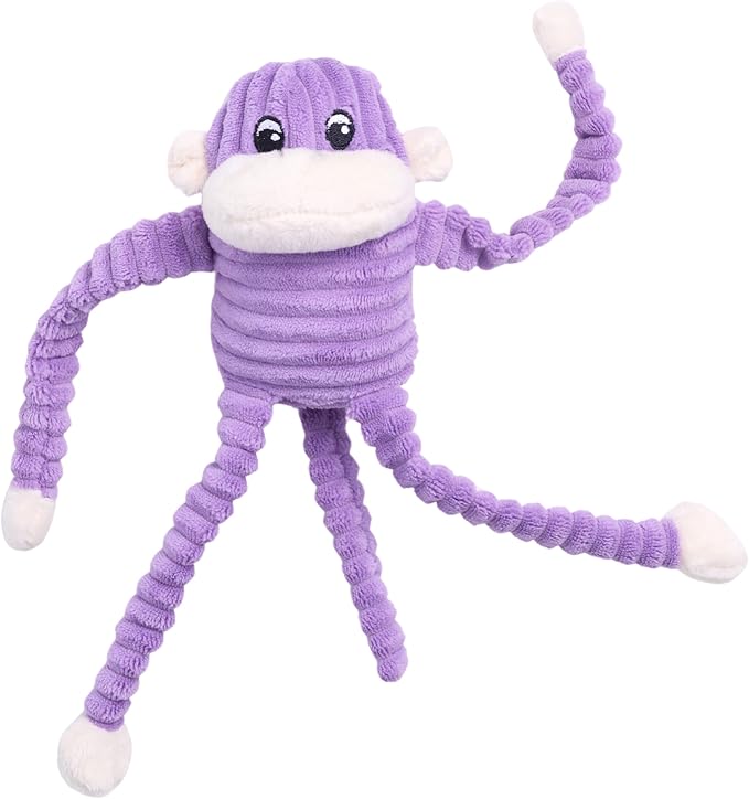 ZippyPaws Crinkle Monkey - Interactive Dog Toys to Keep Them Busy, Squeaky Plush Pet Toy for All Breeds, Small and Medium Dogs, Contains 1 Round Squeaker - Small, Purple