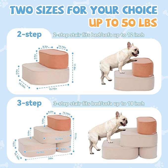 Dog Stairs for Small Dogs 11.8" H,2 in 1 Dog Steps for High Bed Couch 2-Step Pet Stairs for Dogs to Get On Bed,High Density Foam Non-Slip Pet Ramp for Puppy Older Cat
