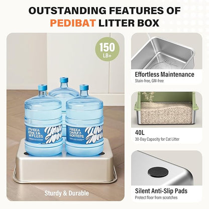 Stainless Steel Cat Litter Box with Scoop, Metal Litter Box High Sided, Cat Litter Box Enclosure, XL Extra Large High-Sided Litter Boxs (Anti-Urine Leakage, Include Scoop) (Green)