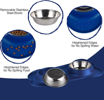 Dog Bowls 2 Stainless Steel Bowl for Pet Water and Food Feeder with Non Spill Skid Resistant Silicone Mat for Pets Puppy Small Medium Cats Dogs