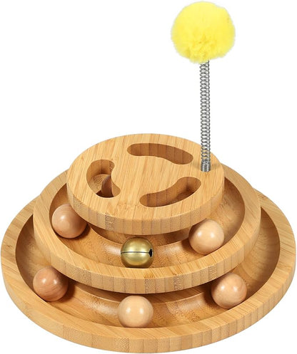 Cat Ball Track Toy with Puzzle Top, 3-Level Tower with 9 Removable Balls, Interactive Toy for Kitten Mental & Physical Exercise