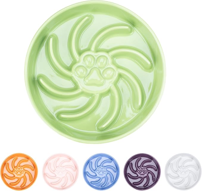 Ceramic Slow Feeder Dog Bowl, 1.5 Cup Dog Food or 20oz Water, Slow Eating Bowl for Small Breed, Maze Puzzle Feeder for Fast Eaters, Anti-Choking Stop Bloat, Non-Slip BPA Free (Green)