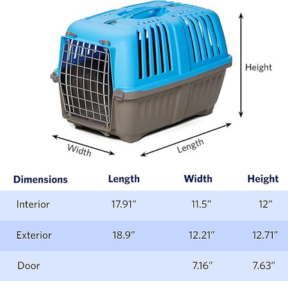 MidWest Homes for Pets Spree Travel Carrier – Hard-Sided Dog & Cat Carrier, Small Pet Travel Crate with Handle, Ventilated Design, Easy Assembly, 19-Inch, Blue