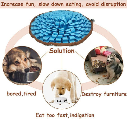 Dog Snuffle-Mat Slow-Feeder-Bowl - Simulating Grassland for Boredom, Encourages Natural Foraging Skills for Pet, Treat Indoor Outdoor Stress Relief（Blue）