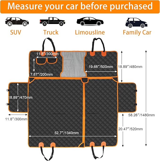RUTU Back Seat Extender for Dogs, Large Space, Heavy Duty Waterproof Dog Car Seat Cover Fits Middle Armrest for Cars,SUVS & Small Trucks,Non-Slip Durable Soft Back Seat Covers
