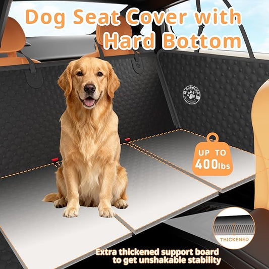 Dog Car Seat Cover for Back Seat,Waterproof PU Leather Hard Bottom Car Seat Cover for Dogs,Non-slip Backseat Dog Cover with Upgraded Door Protection Flap 52×25in,Dog Hammock for Car SUV Small Trucks