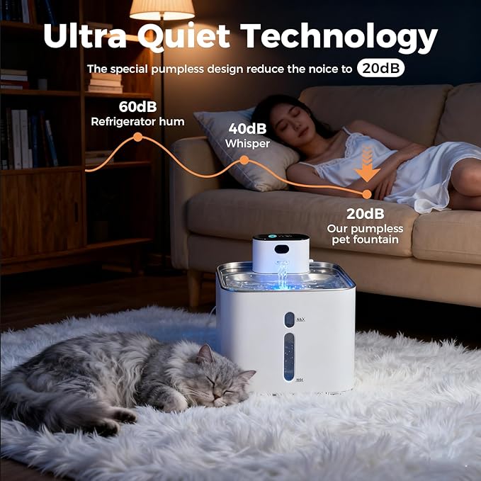 4.2L Pumpless Cat Water Fountain, 5000mAh Battery Operated Cat Fountain, Wireless Pet Water FountainsIndoor, Sensor and Timer Water Modes, Suitable for Cats and Small Dogs Indoor ((142-oz)