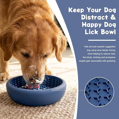 Dog Lick Bowl, Anxiety Relief Slow Feeder Lick Mat for Dogs, Non-Slip Freeze Licking Bowls Enrichment Puzzle Pet Feeding Treat Dispenser for Distraction, Silicone Lick Pads for All Dogs((Blue, Large)