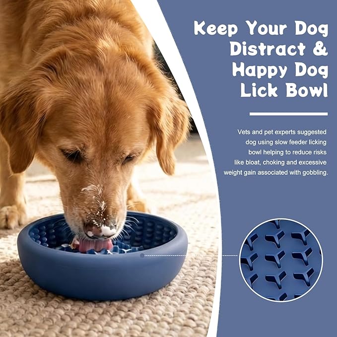 Dog Lick Bowl, Anxiety Relief Slow Feeder Lick Mat for Dogs, Non-Slip Freeze Licking Bowls Enrichment Puzzle Pet Feeding Treat Dispenser for Distraction, Silicone Lick Pads for All Dogs (Blue, Small)