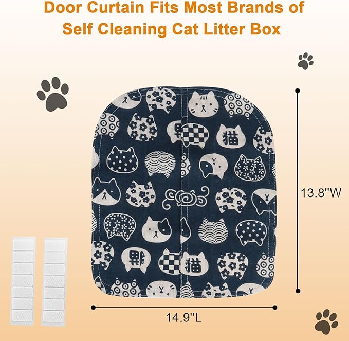 Cat Litter Box Curtain, Litter Box Curtain for Enclosed Self-Cleaning Boxs - Blue Square 14.9''L X 13.8''W （Curtain Only）