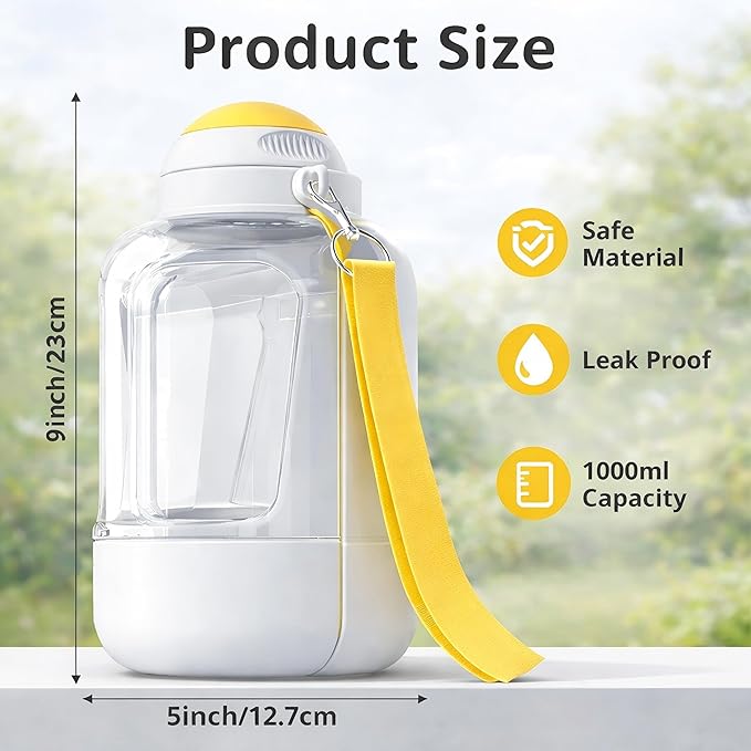 Dog Water Bottle with Food Container, 32oz Travel Dog Water Bottle (3 in 1), Leak Proof Portable Water for Dogs with Twist Dispensing, Outdoor Walking Hiking Camping Essentials