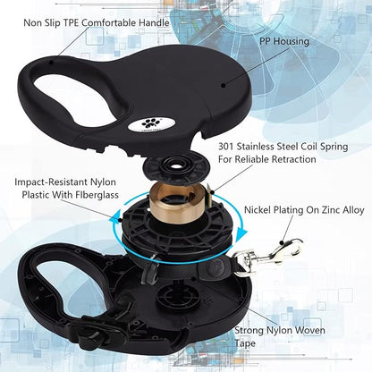 13ft Retractable Dog Leash for Small Breed Dogs up to 22 lbs with a Detachable Chew Proof Extender Wire Ropes (Black S)