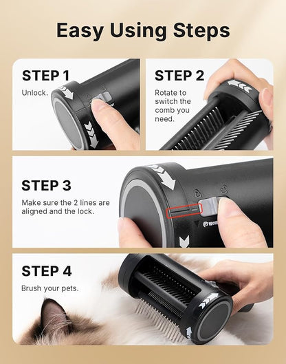 4-in-1 Cat Brush for Shedding, Undercoat Dog Grooming Rake for Deshedding Dematting, Hair Removal Comb Brush for Long & Short Haired Indoor Pets